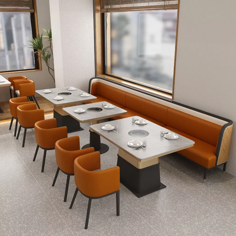 火鍋店現(xiàn)代輕奢不銹鋼大理石火鍋餐桌