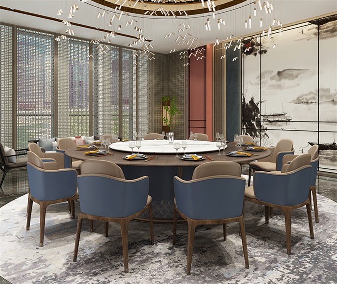 酒店新中式實木電動餐桌大圓桌