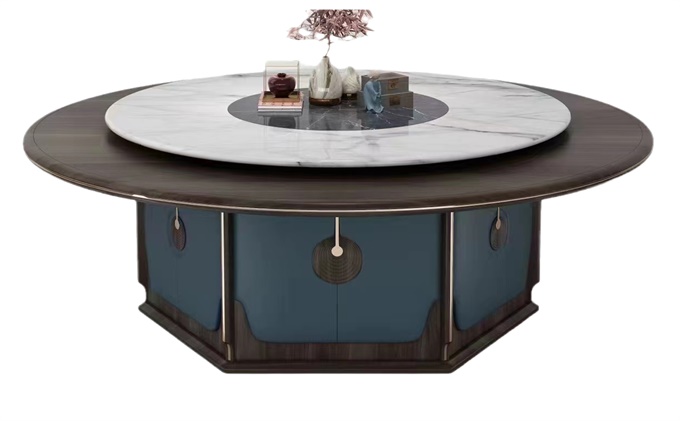 酒店宴會(huì)廳新中式自動(dòng)轉(zhuǎn)盤(pán)實(shí)木電動(dòng)餐桌大圓桌