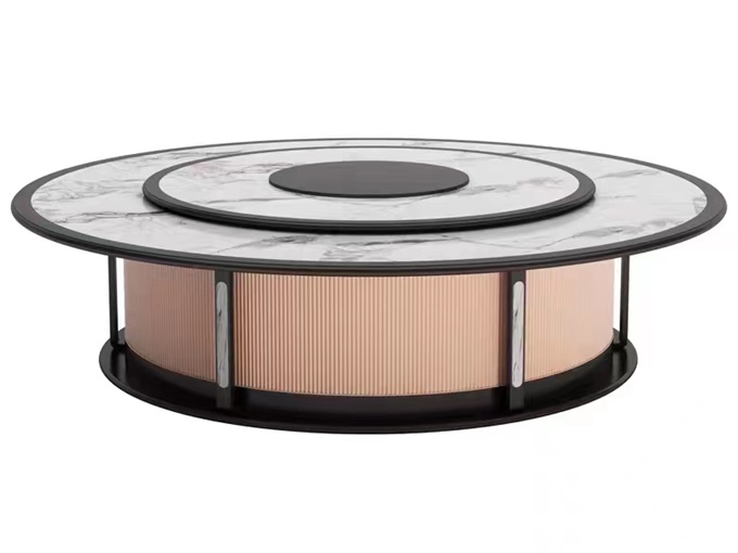 酒店會(huì)所新中式巖板電動(dòng)餐桌大圓桌