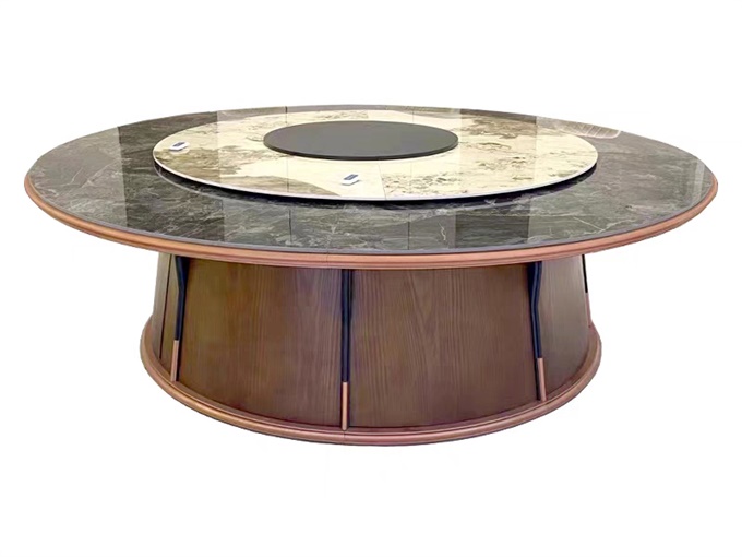 新中式輕奢大理石電動(dòng)餐桌大圓桌