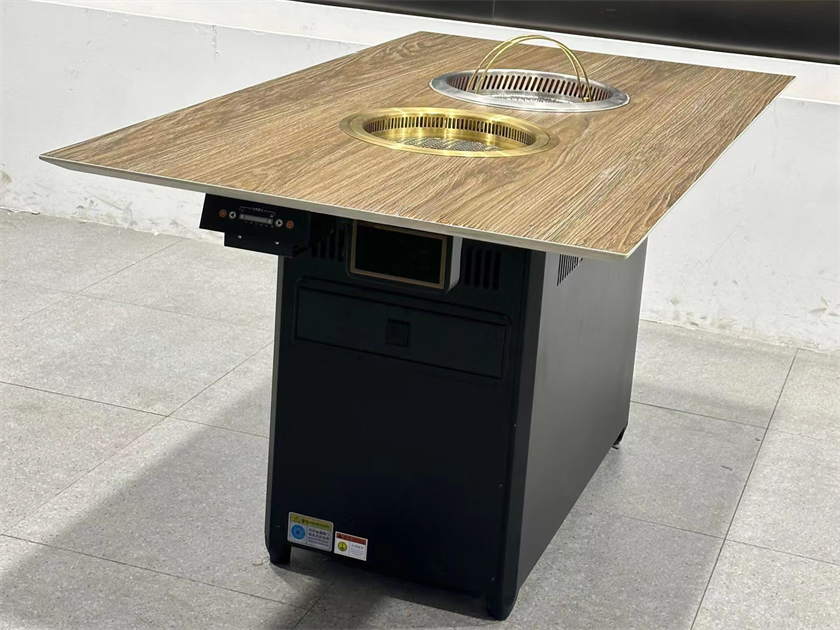 日式烤肉店仿木紋巖板無煙火鍋烤肉一體桌