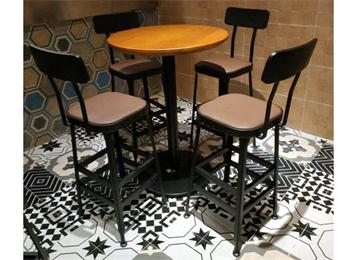 仿古實(shí)木酒吧高腳小圓桌