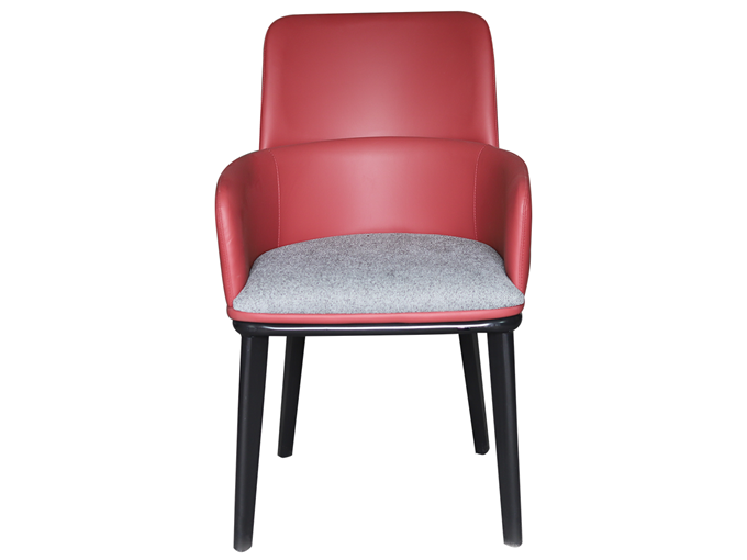 現(xiàn)代紅色皮革與灰色布藝實木餐椅