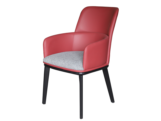 現(xiàn)代紅色皮革與灰色布藝實木餐椅