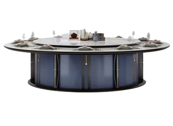 會所包間新中式旋轉(zhuǎn)大理石電動餐桌
