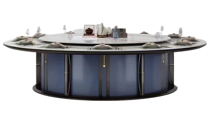 會所包間新中式旋轉(zhuǎn)大理石電動餐桌