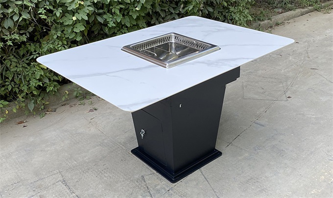 火鍋店無煙凈化下排風無煙大理石火鍋桌