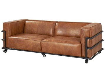 工業(yè)風鐵藝帶輪子皮革卡座沙發(fā)