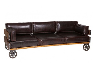 美式工業(yè)風古典皮革實木帶輪子卡座沙發(fā)